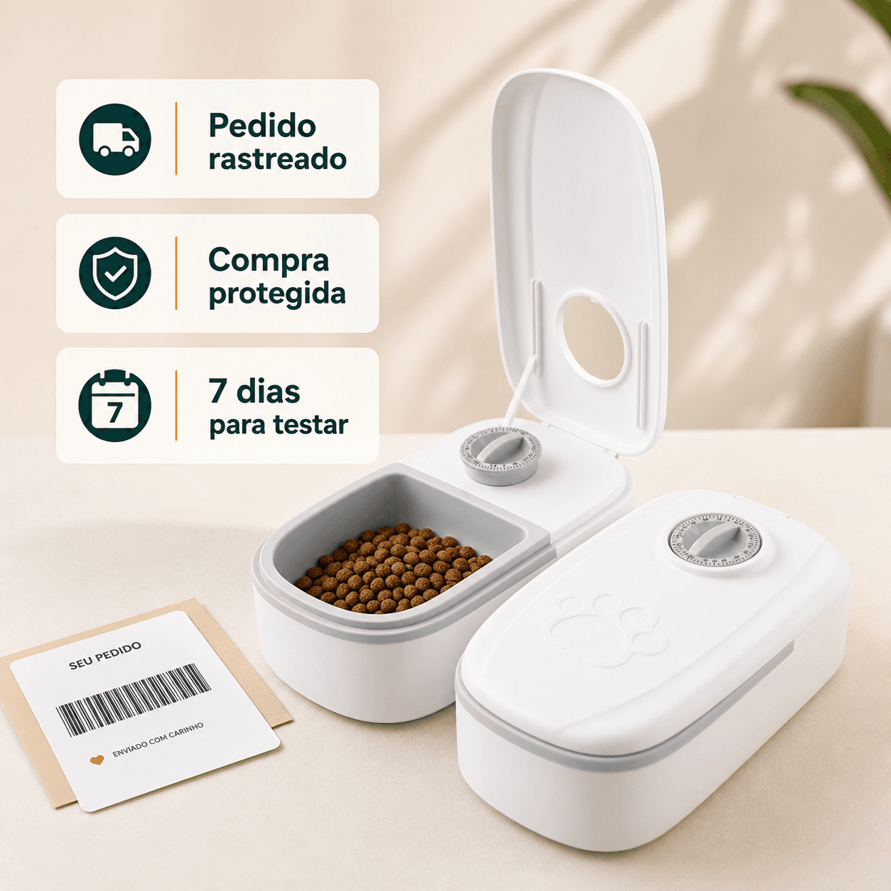 Infográfico explicando como programar o comedouro timer